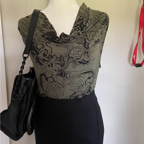 Olive Green Floral Cowl Neck Sleeveless Top - Picture 3 of 3